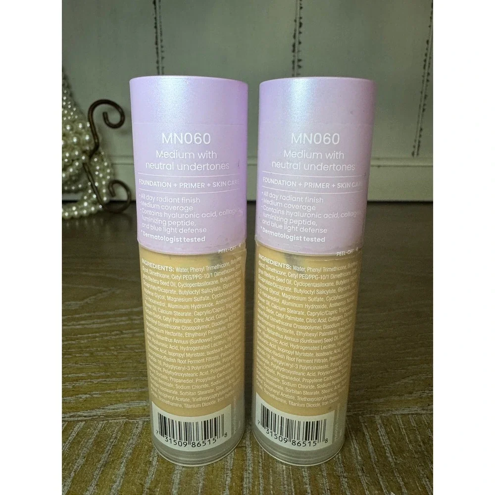JOAH Crystal Glow Peptide Infused Foundation‎ MN060 Medium Neutral 2 Pack 1.01oz